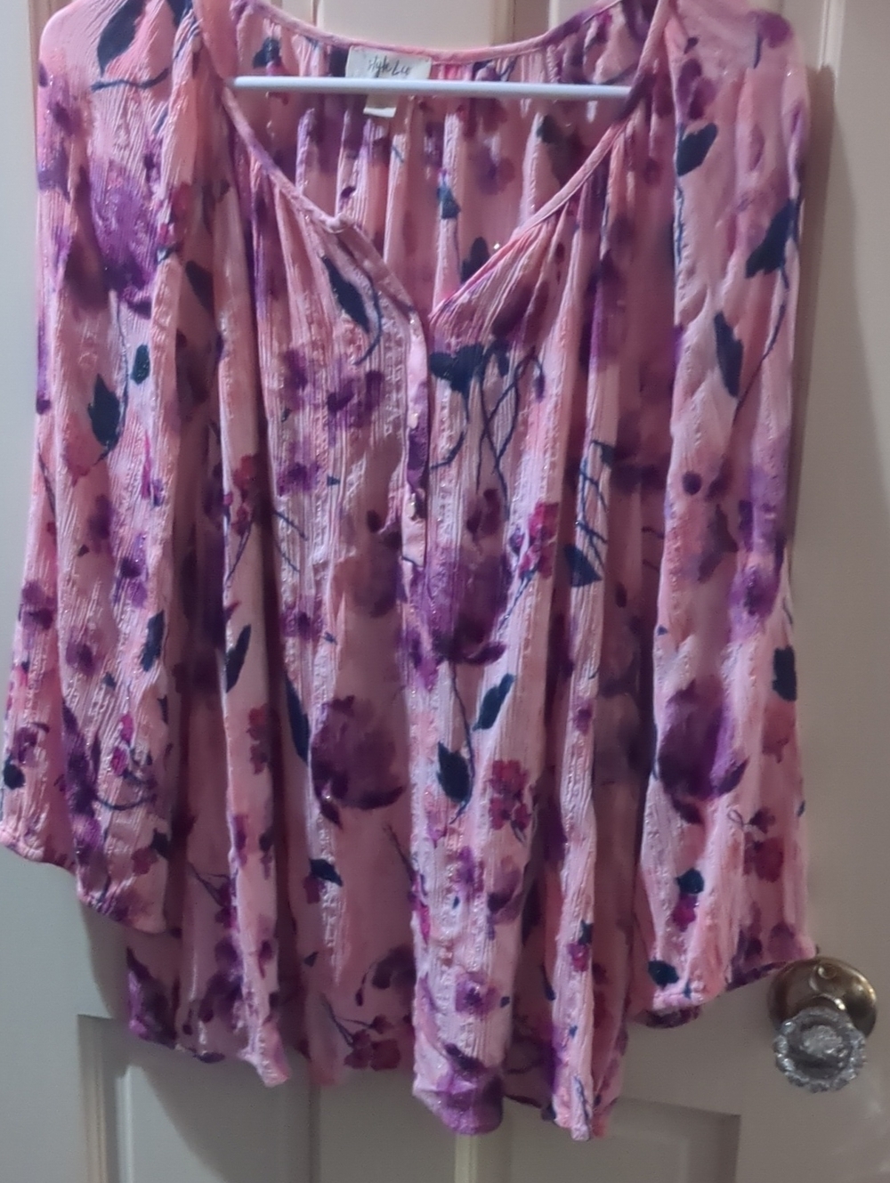 Style & Co. Pink and Purple Floral Long-Sleeve Tunic